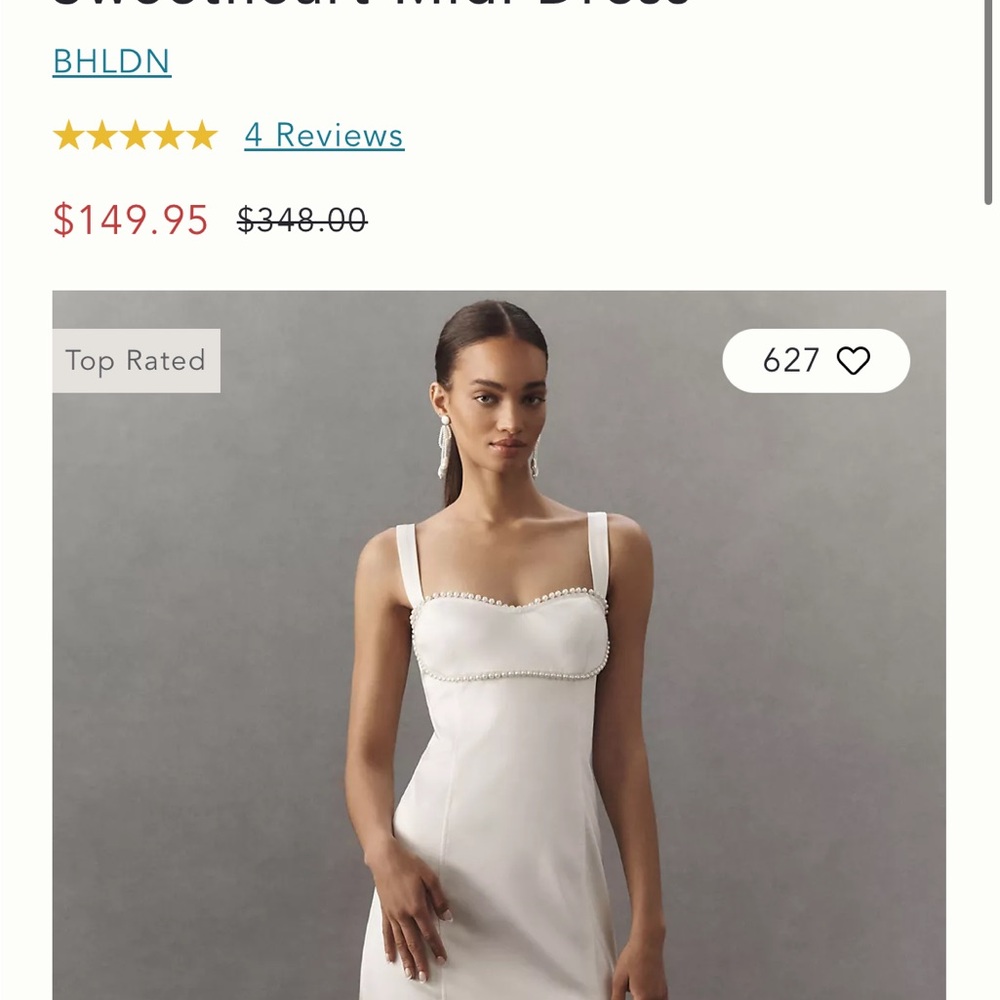 BHLDN Cream Sheath Midi Dress Sweetheart Neckline Sleeveless